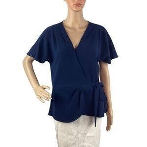 Trina Turk Tie Wrap Top Size M Navy Blue